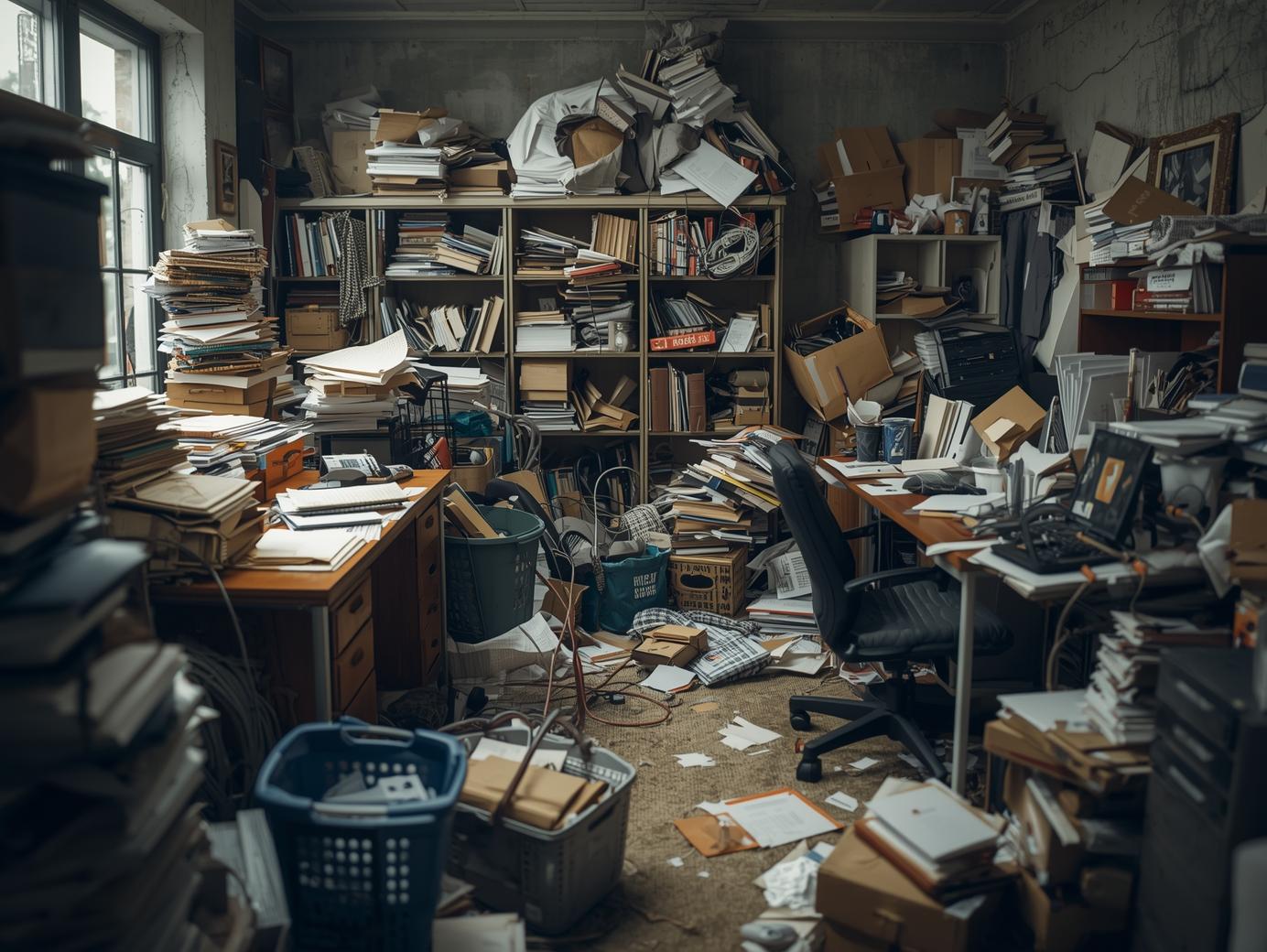 Chaotic home office before organization